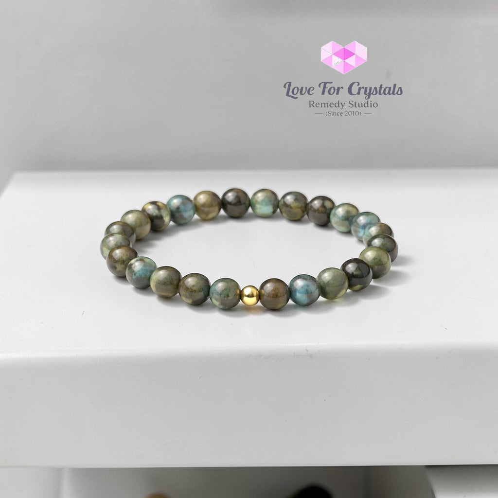 Labradorite Energy Shield 6mm Bracelet with 14k gold filled bead Bracelets & Bangles