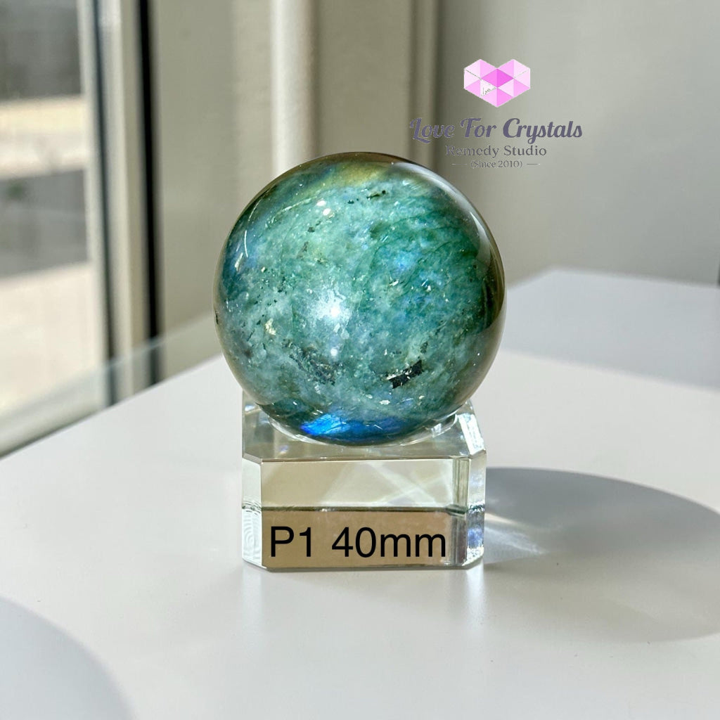 Labradorite Sphere with Blue Flashes (Madagascar) - Photo 1 (40mm) - Labradorite