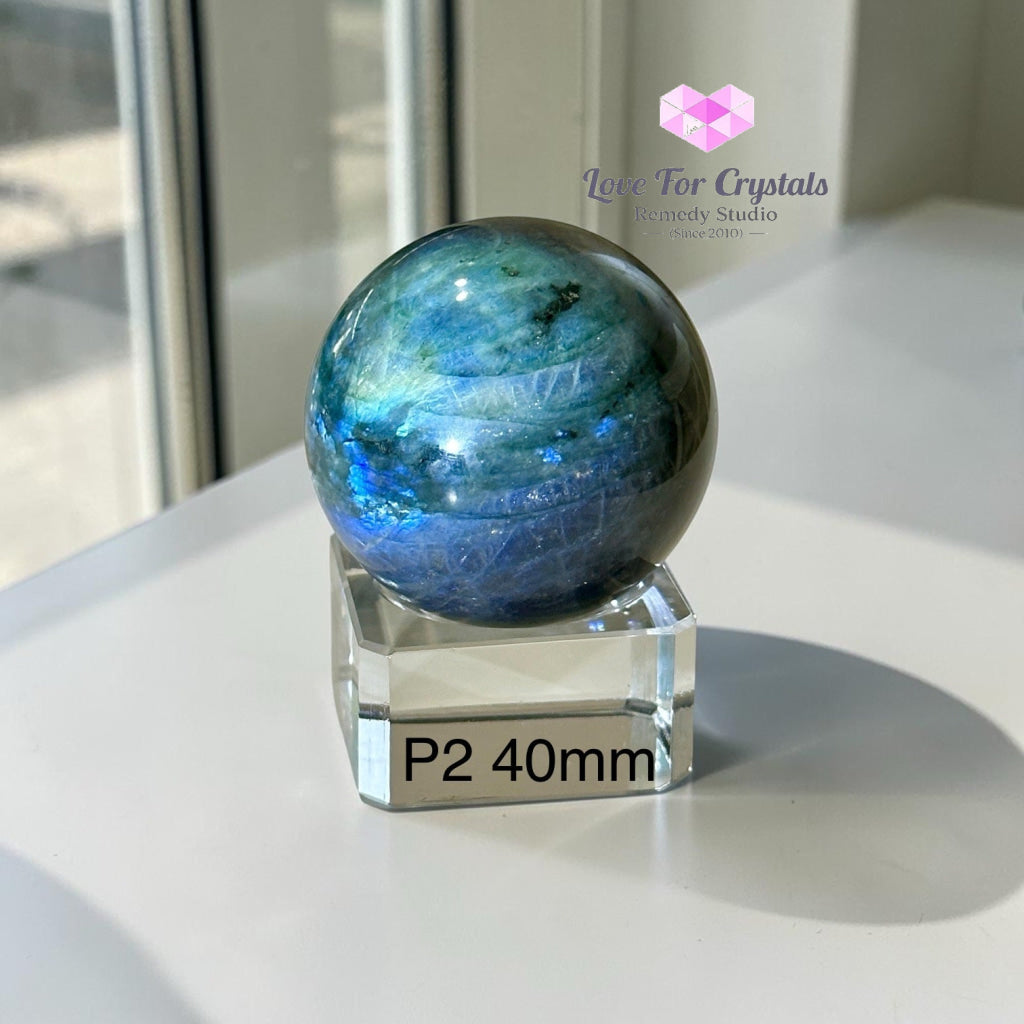 Labradorite Sphere with Blue Flashes (Madagascar) - Photo 2 (40mm) - Labradorite