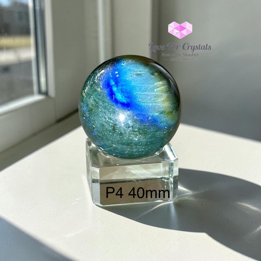 Labradorite Sphere with Blue Flashes (Madagascar) - Photo 4 (40mm) - Labradorite