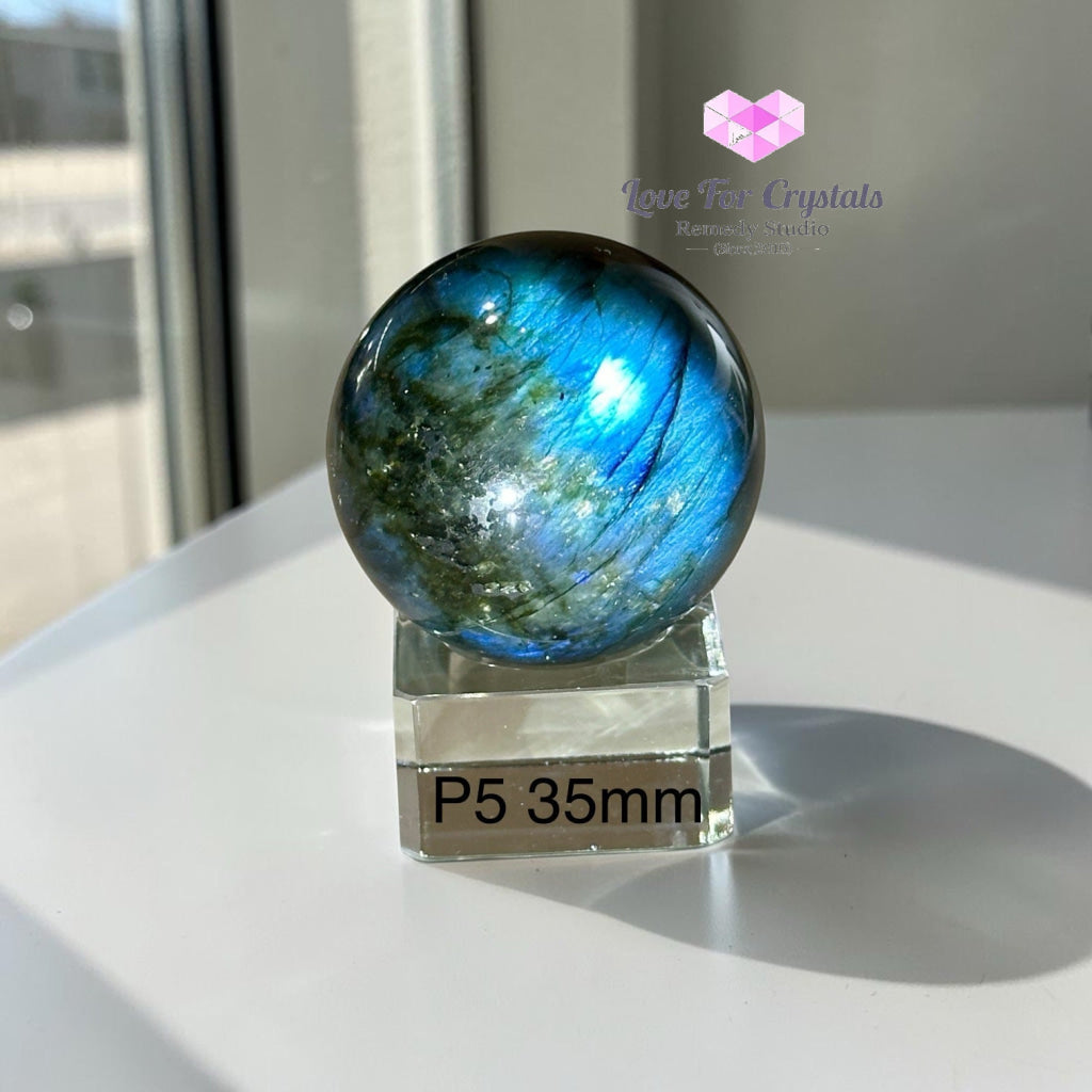 Labradorite Sphere with Blue Flashes (Madagascar) - Photo 5 (35mm) - Labradorite