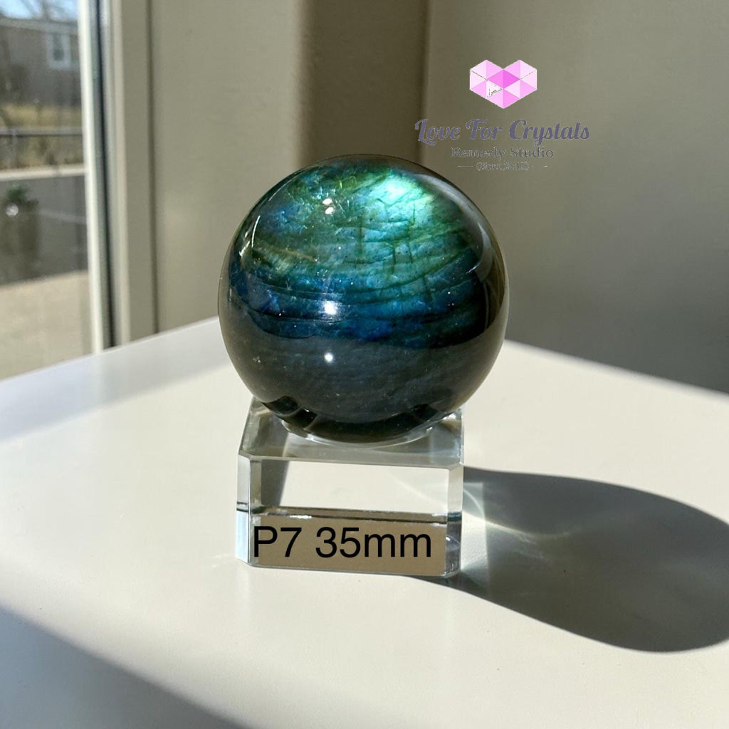 Labradorite Sphere with Blue Flashes (Madagascar) - Photo 7 (35mm) - Labradorite