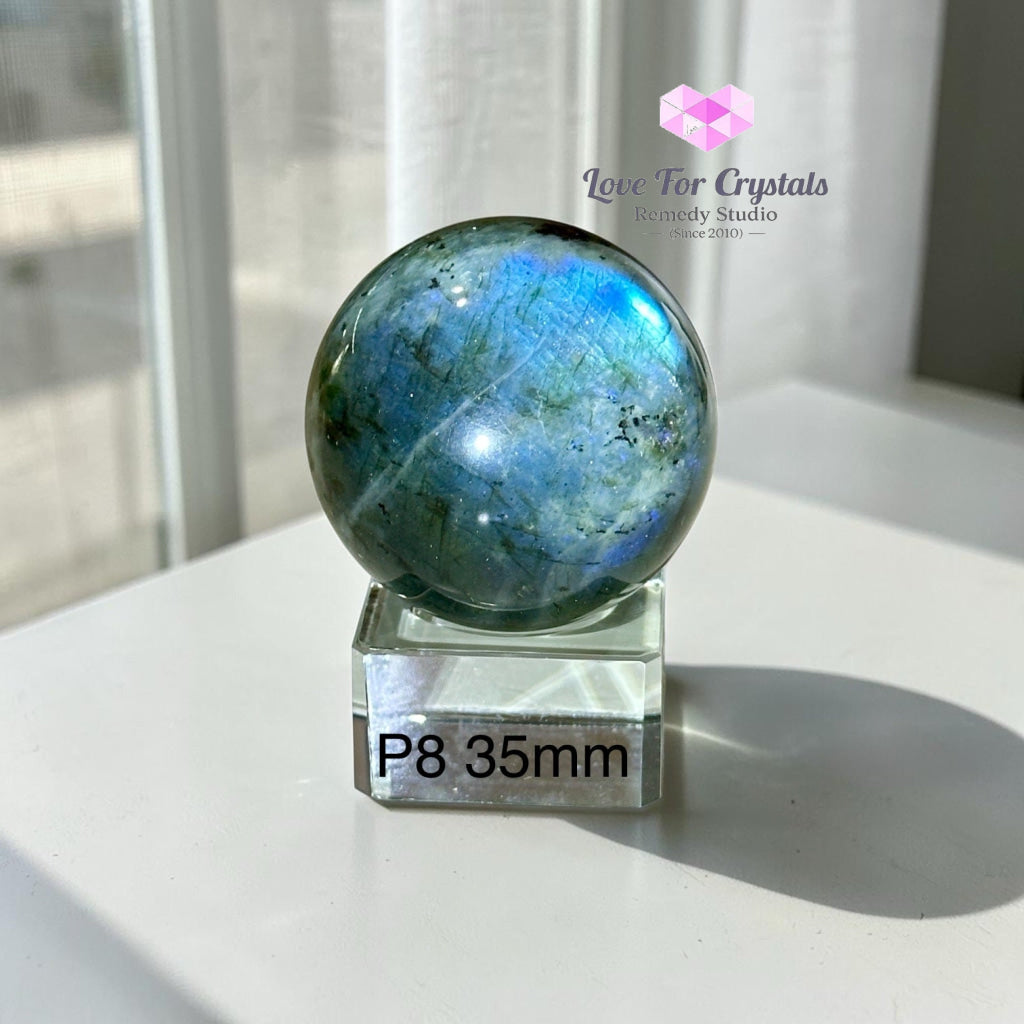 Labradorite Sphere with Blue Flashes (Madagascar) - Photo 8 (35mm) - Labradorite