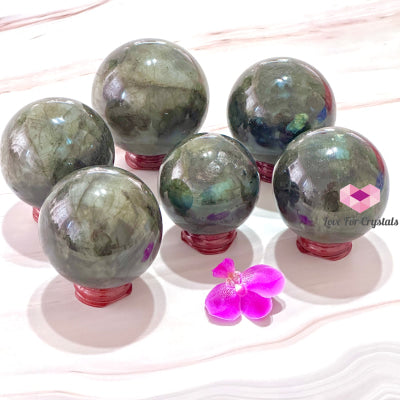 Labradorite Sphere With Wooden Stand Aaa Grade (Madagascar) Crystal Spheres