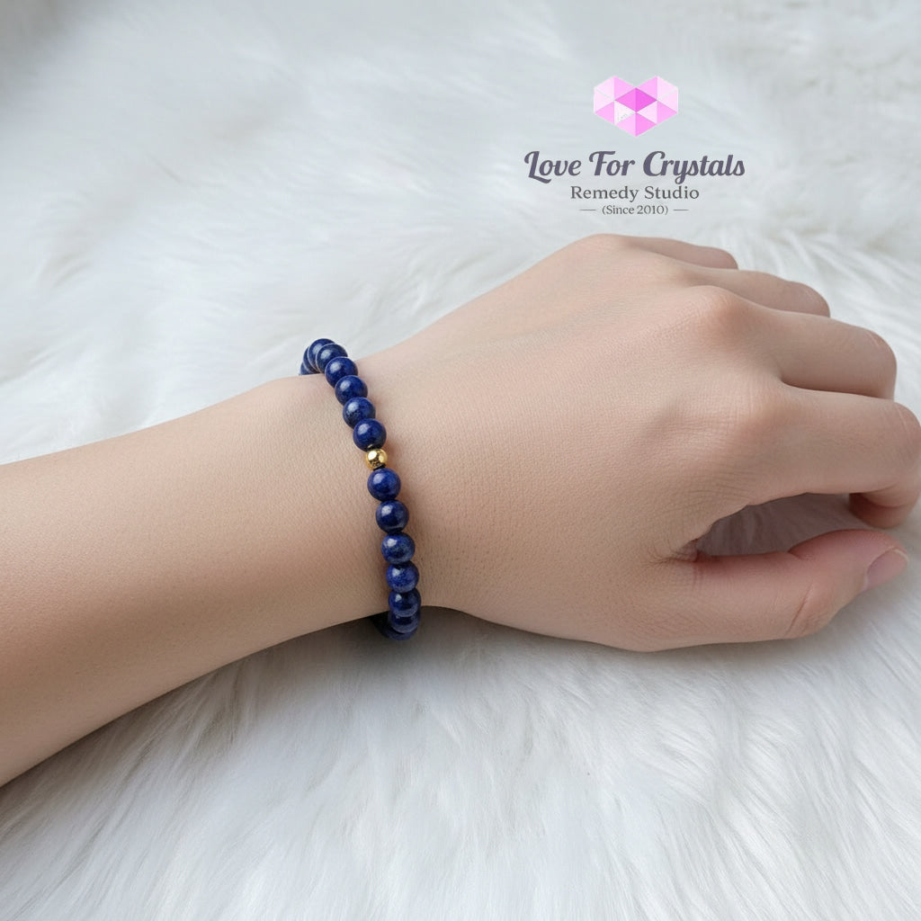 Lapis Lazuli Authority & Success 6mm Bracelet with 14k gold filled bead Bracelets & Bangles