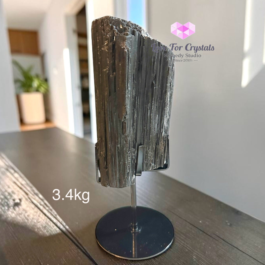 Large Raw Black Tourmaline with Stand (3.4 kgs) Brazil - 3.4kgs - Black tourmaline