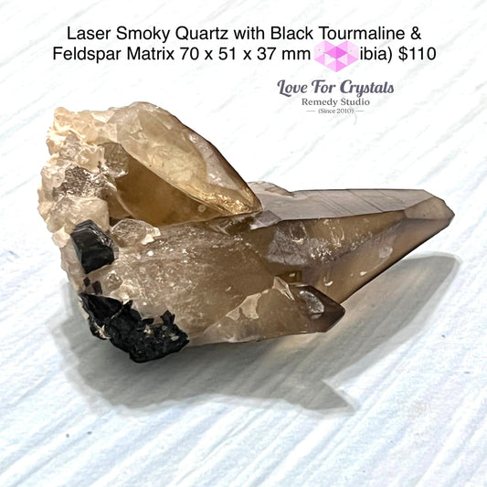 Laser Smoky Quartz With Black Tourmaline & Feldspar Matrix(Namibia) Collectors 70 X 51 37 Mm