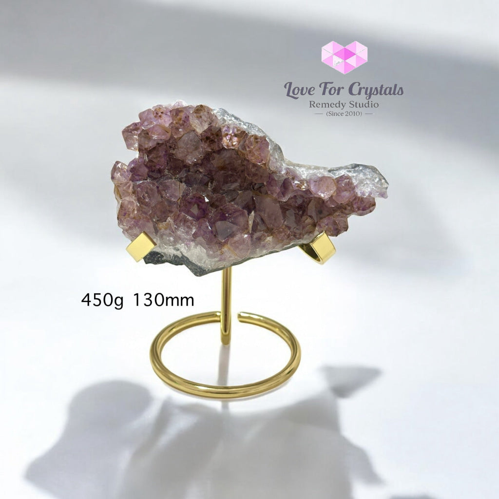 Leklai in Amethyst Cluster with Metal Stand (Brazil) 450g 130mm Leklai