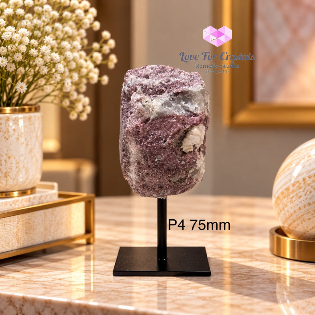 Lepidolite Raw Mounted on Black Metal Stand (Brazil) Calm Anchor - Lepidolite
