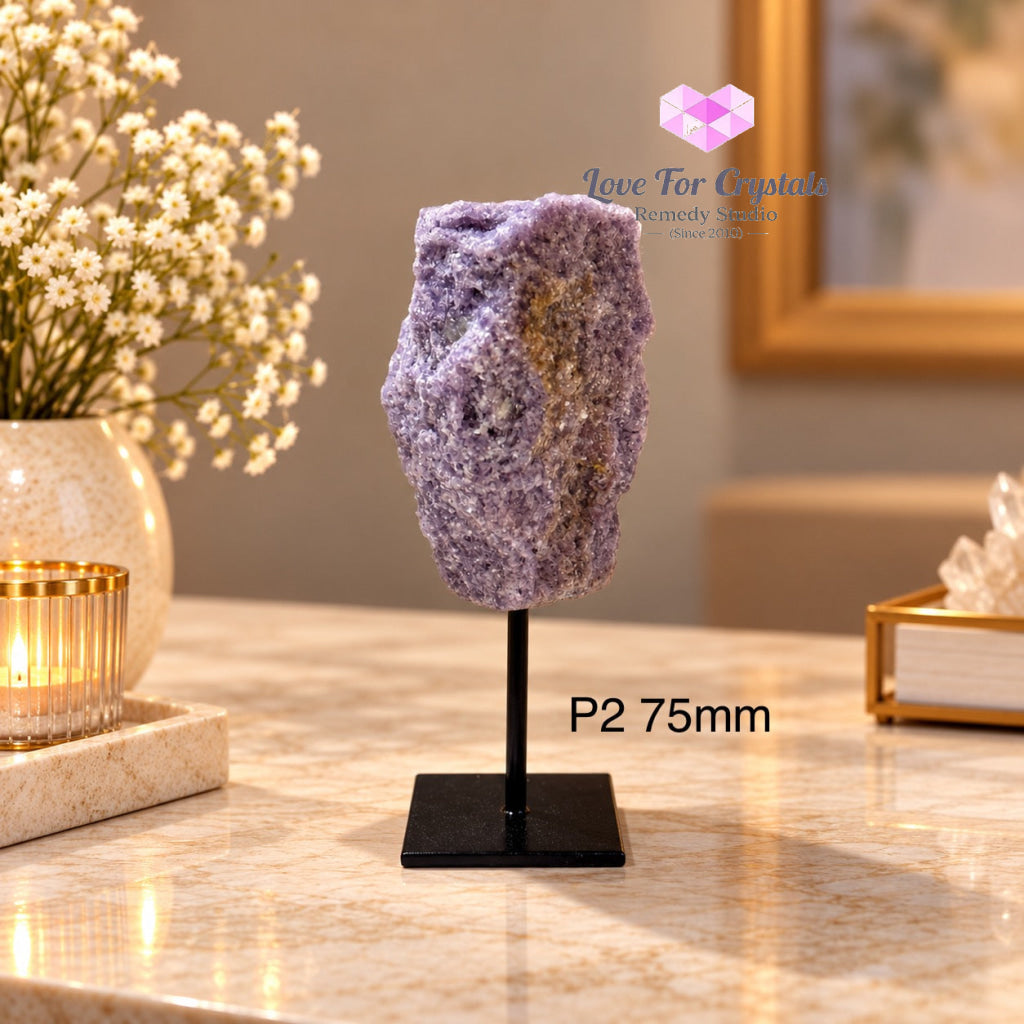 Lepidolite Raw Mounted on Black Metal Stand (Brazil) Calm Anchor - Lepidolite