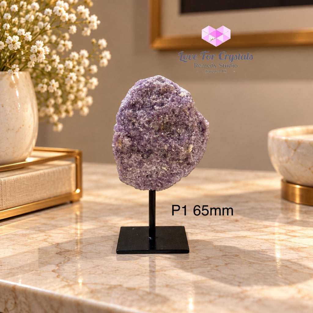 Lepidolite Raw Mounted on Black Metal Stand (Brazil) Calm Anchor - Lepidolite