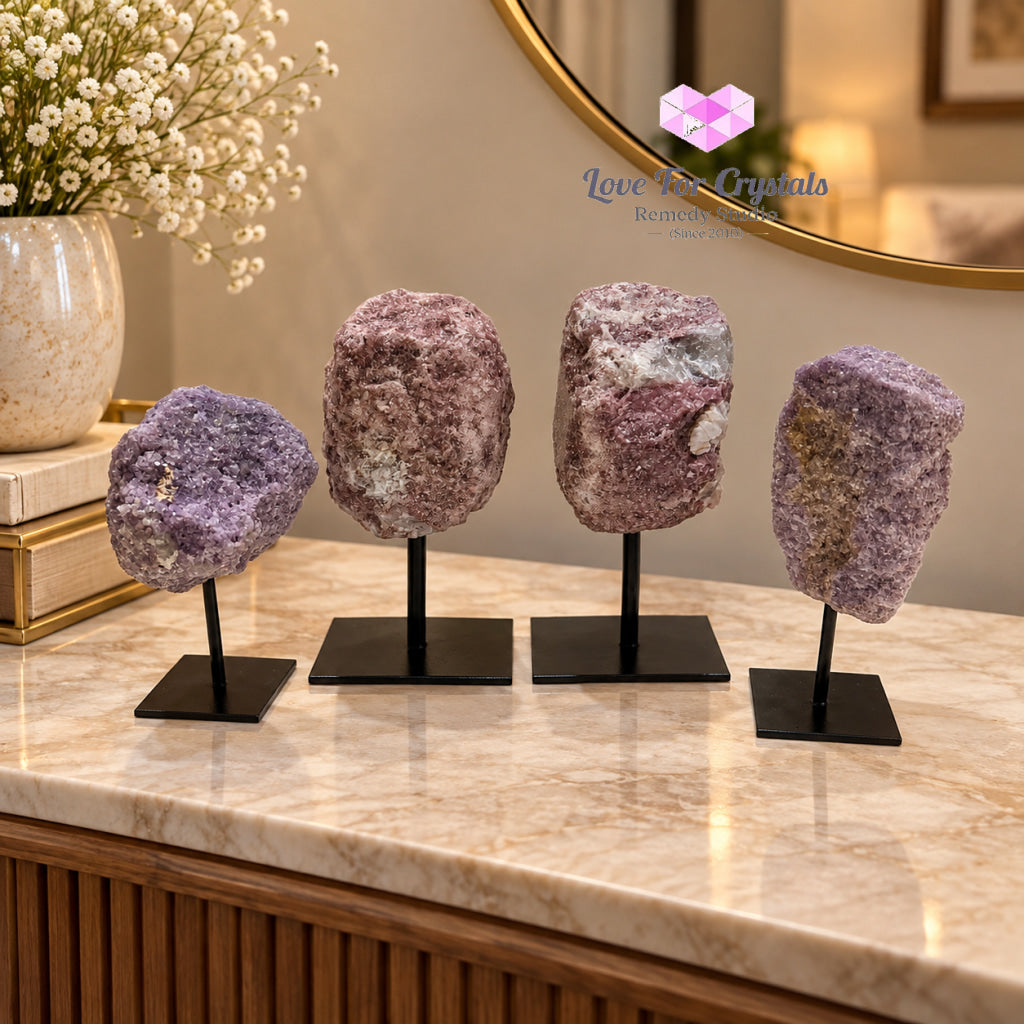 Lepidolite Raw Mounted on Black Metal Stand (Brazil) Calm Anchor - Lepidolite
