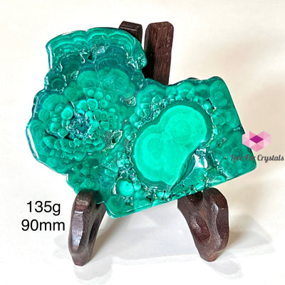 Malachite Slice With Wooden Stand (Congo) 135G 90Mm Polished Crystals