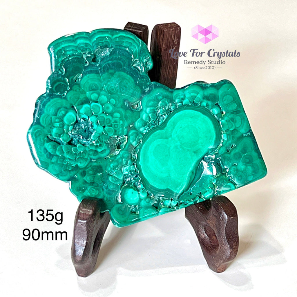 Malachite Slice With Wooden Stand (Congo) 135G 90Mm Polished Crystals