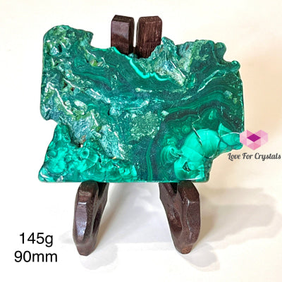 Malachite Slice With Wooden Stand (Congo) 145G 90Mm Polished Crystals