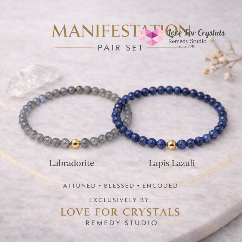 Manifestation Duo Bracelet Set (4mm Lapis Lazuli & Labradorite with 14k gold filled bead) Encoded & Attuned Bracelet