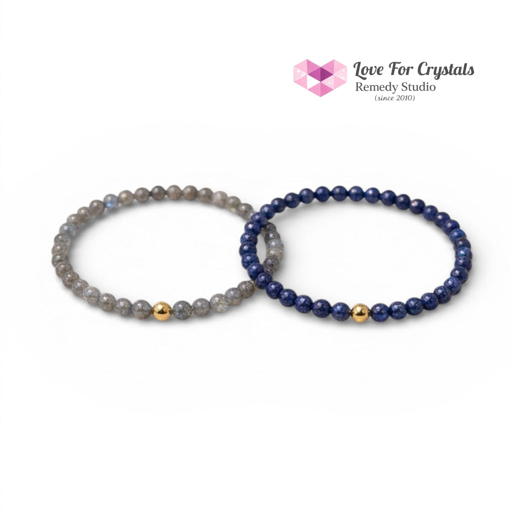 Manifestation Duo Bracelet Set (4mm Lapis Lazuli & Labradorite with 14k gold filled bead) Encoded & Attuned