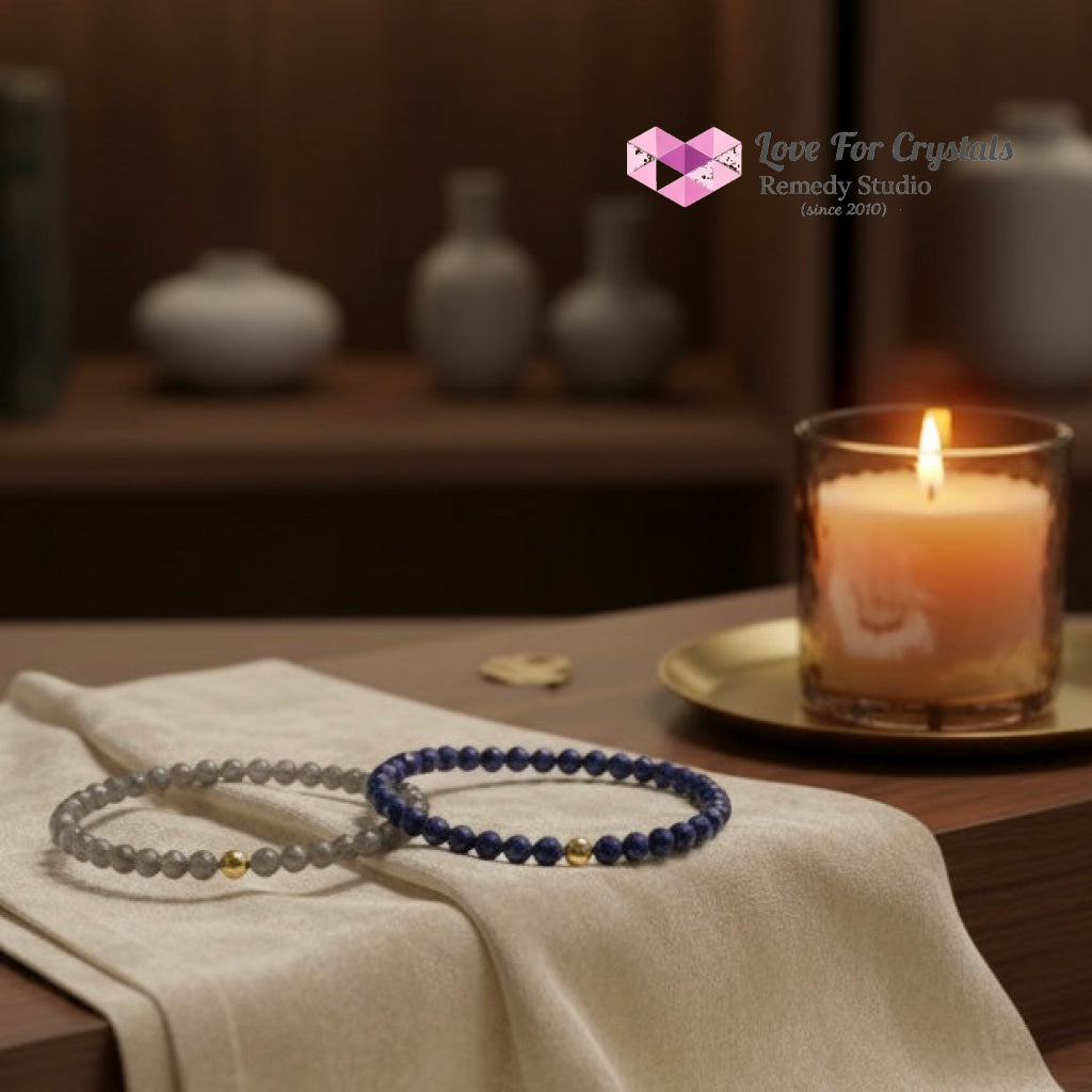 Manifestation Duo Bracelet Set (4mm Lapis Lazuli & Labradorite with 14k gold filled bead) Encoded & Attuned