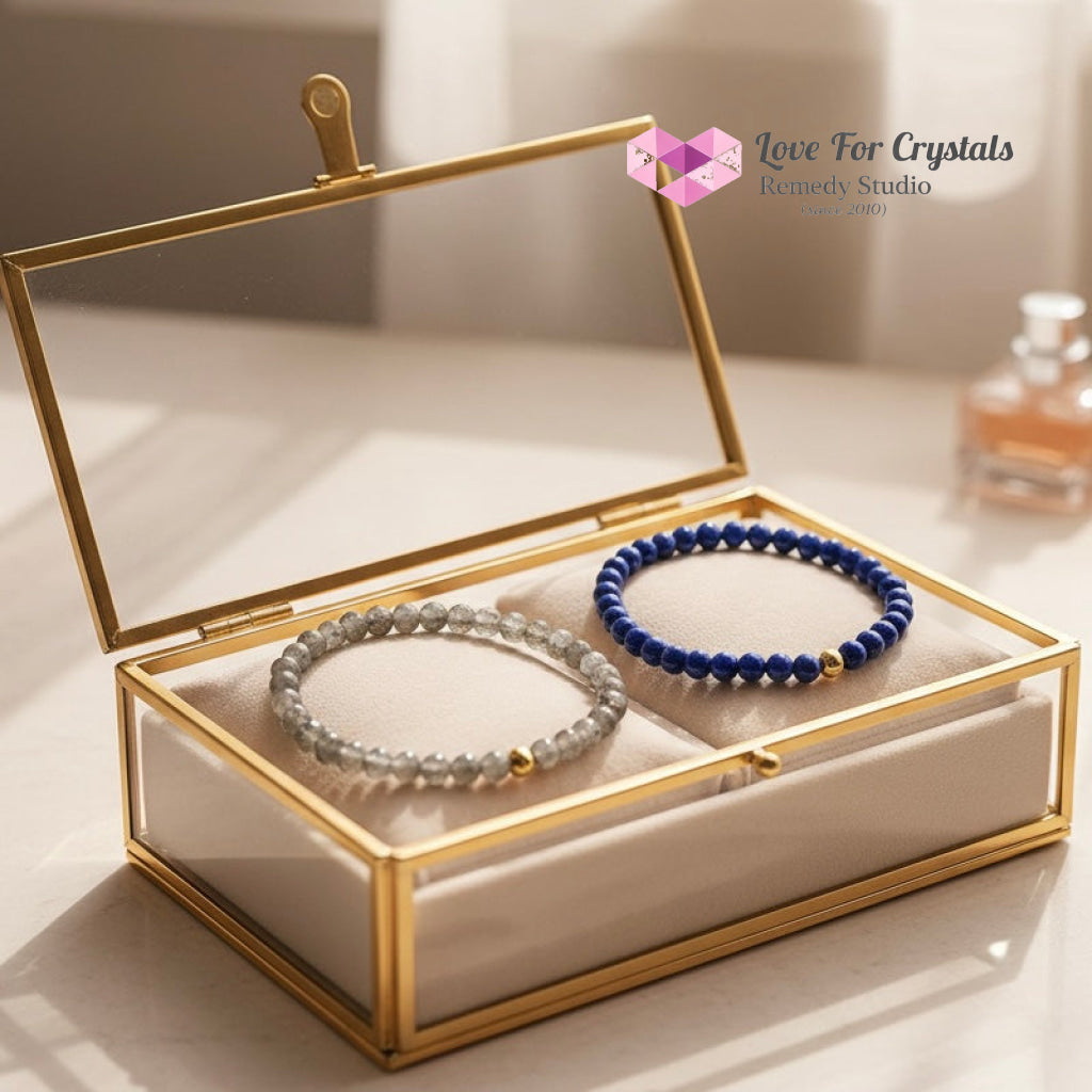 Manifestation Duo Bracelet Set (4mm Lapis Lazuli & Labradorite with 14k gold filled bead) Encoded & Attuned