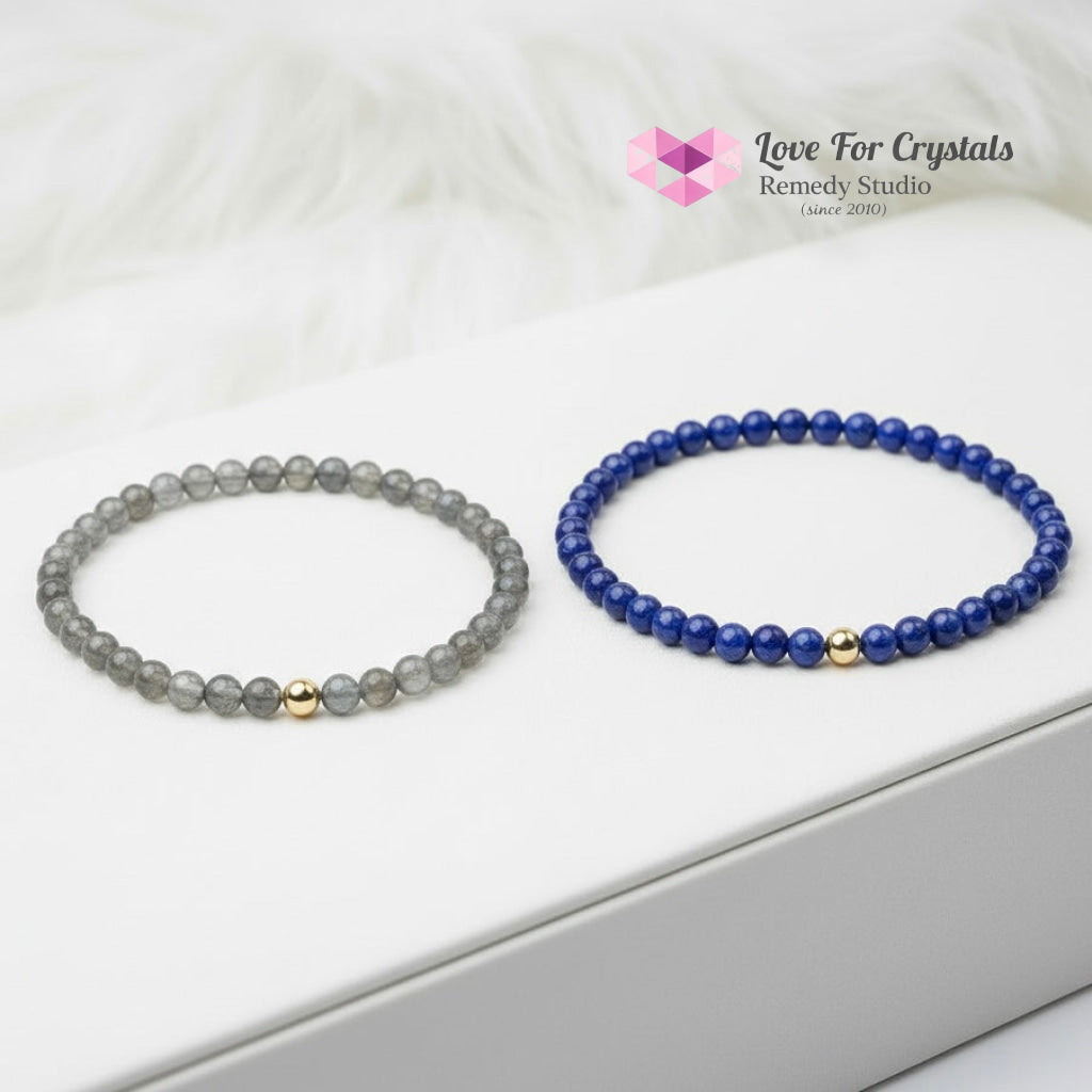 Manifestation Duo Bracelet Set (4mm Lapis Lazuli & Labradorite with 14k gold filled bead) Encoded & Attuned