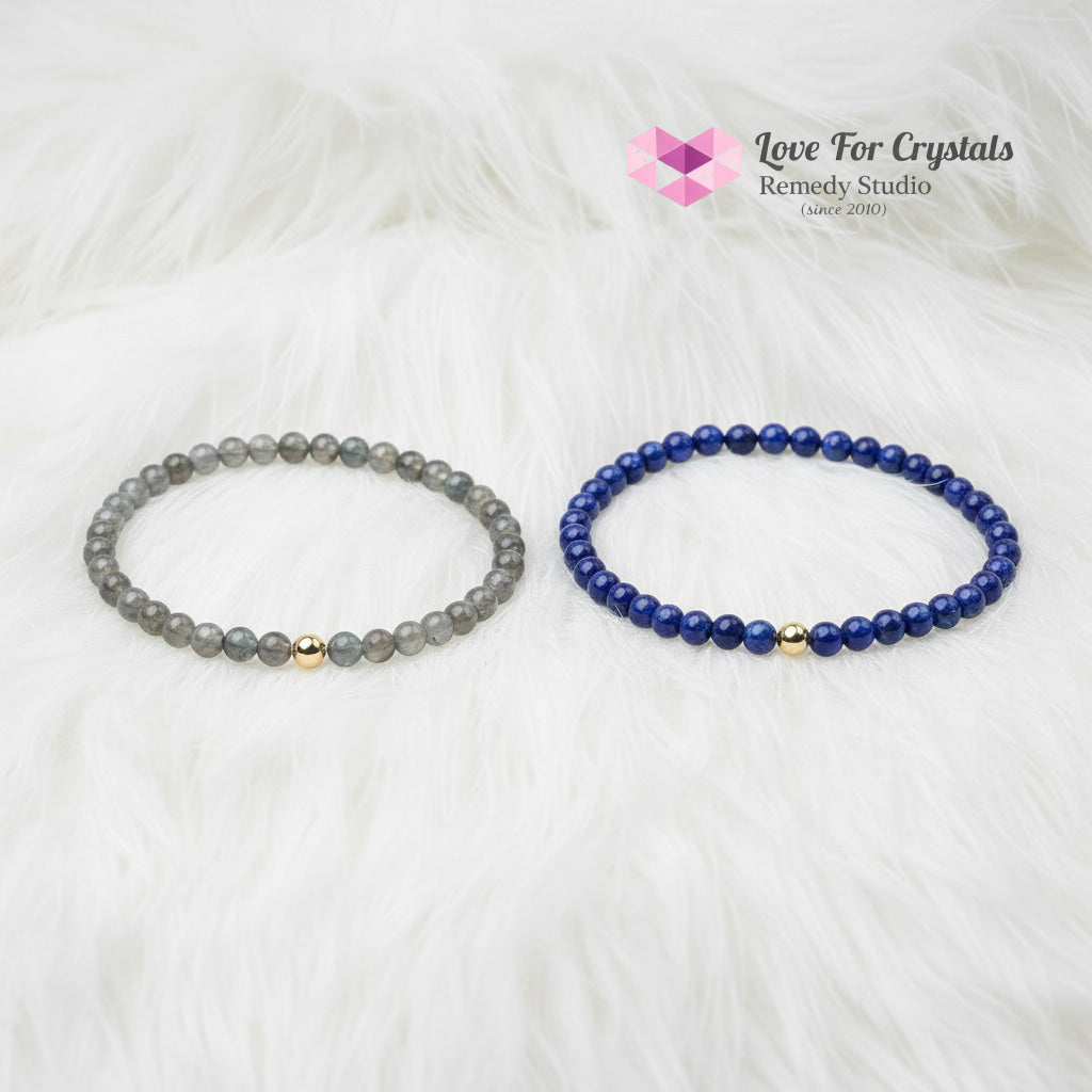 Manifestation Duo Bracelet Set (4mm Lapis Lazuli & Labradorite with 14k gold filled bead) Encoded & Attuned