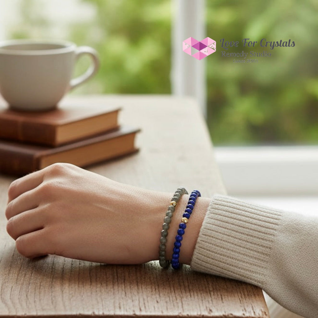 Manifestation Duo Bracelet Set (4mm Lapis Lazuli & Labradorite with 14k gold filled bead) Encoded & Attuned