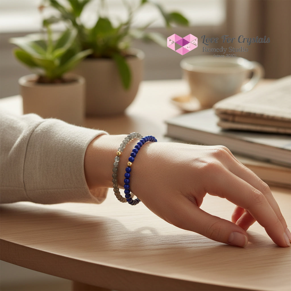 Manifestation Duo Bracelet Set (4mm Lapis Lazuli & Labradorite with 14k gold filled bead) Encoded & Attuned