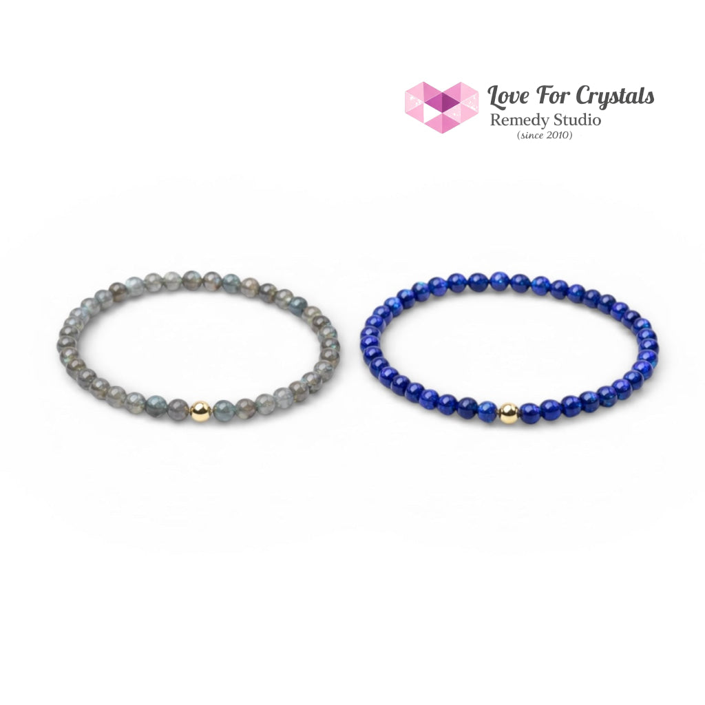 Manifestation Duo Bracelet Set (4mm Lapis Lazuli & Labradorite with 14k gold filled bead) Encoded & Attuned