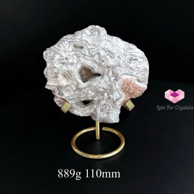 Mexican Agate Large Raw on Gold Stand (Sacred Order Energetic Harmony) Pre-coded activated 889g 110mm Raw crystal