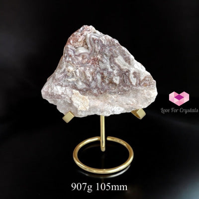 Mexican Agate Large Raw on Gold Stand (Sacred Order Energetic Harmony) Pre-coded activated 907g 105mm Raw crystal