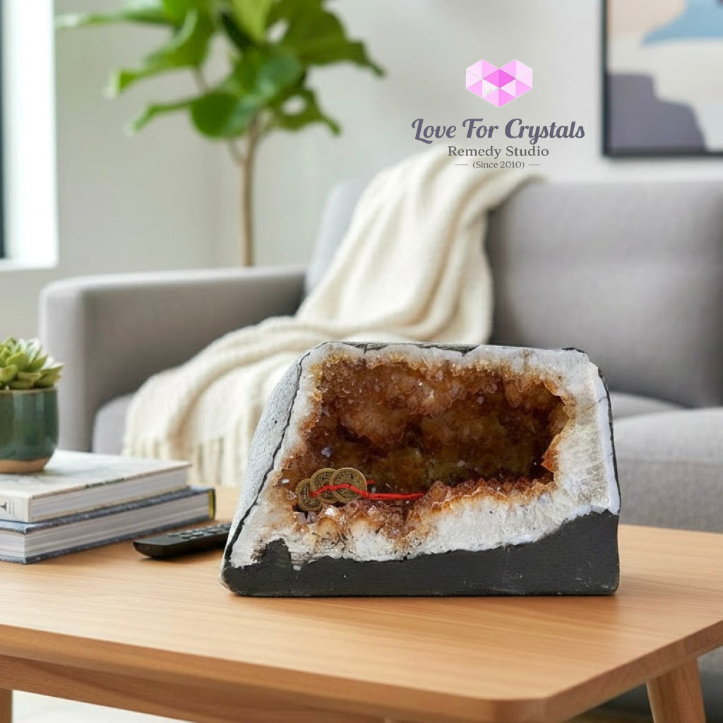 Money Catcher Citrine Geode (Brazil) Encoded & Activated (10.5kgs)24cm x 16cm - 10.5 kgs - Citrine