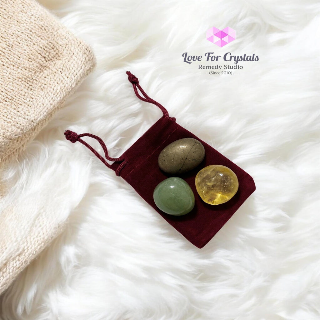 Money Growth Pocket Set (Citrine Green Aventurine Pyrite) Encoded & Activated Random Trio Set (15-25mm) Pocket stone