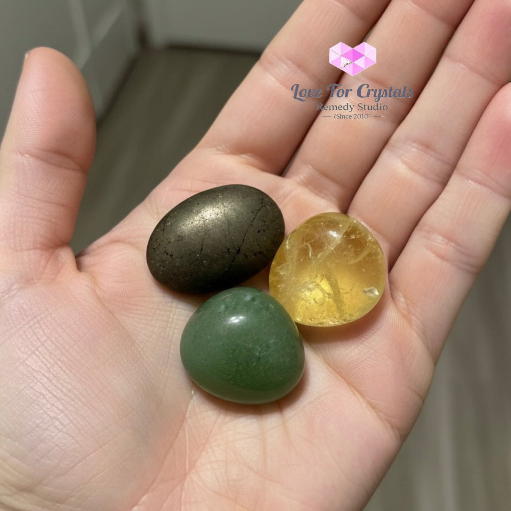 Money Growth Pocket Set (Citrine Green Aventurine Pyrite) Encoded & Activated Random Trio Set (15-25mm) Pocket stone