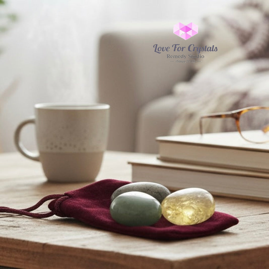 Money Growth Pocket Set (Citrine Green Aventurine Pyrite) Encoded & Activated Random Trio Set (15-25mm) Pocket stone