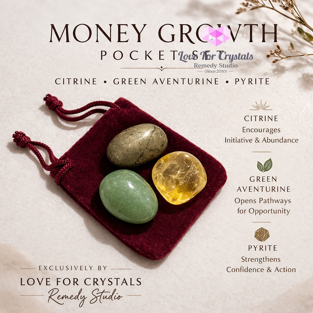 Money Growth Pocket Set (Citrine Green Aventurine Pyrite) Encoded & Activated Random Trio Set (15-25mm) Pocket stone