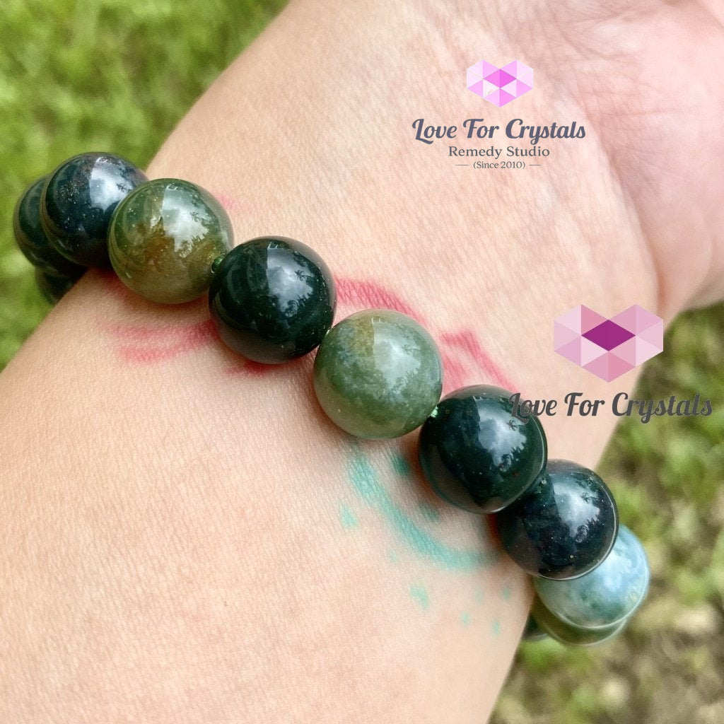 Moss Agate 10Mm Gemstone Energy Bracelet