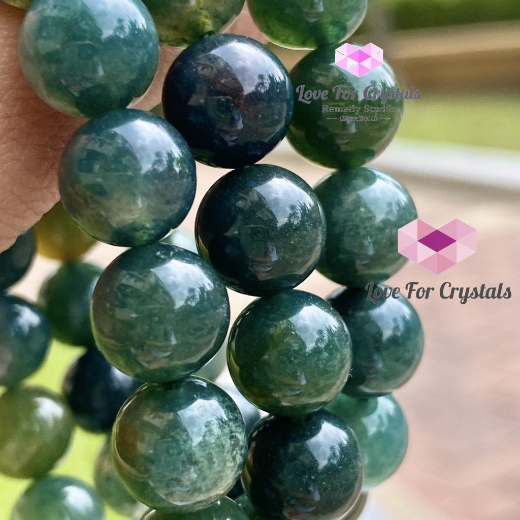 Moss Agate 10Mm Gemstone Energy Bracelet