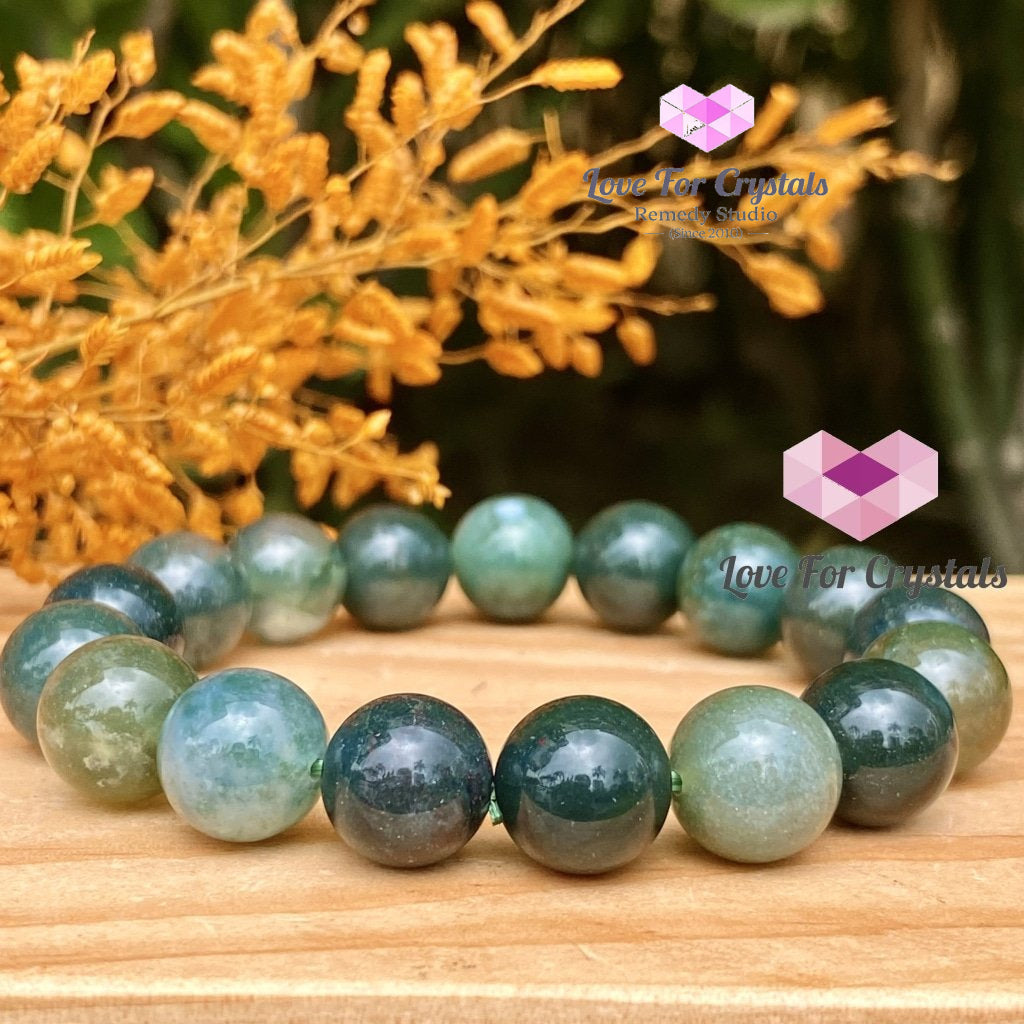 Moss Agate 10Mm Gemstone Energy Bracelet