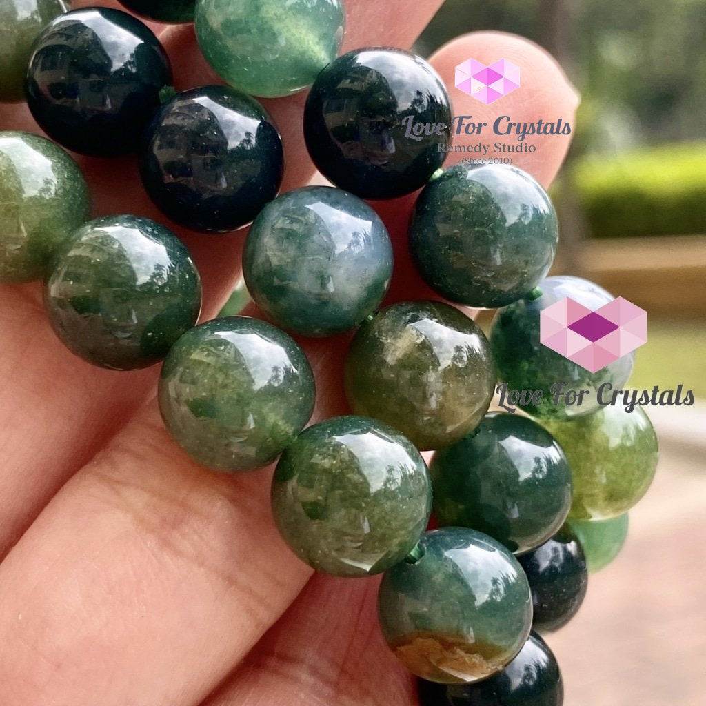Moss Agate 10Mm Gemstone Energy Bracelet