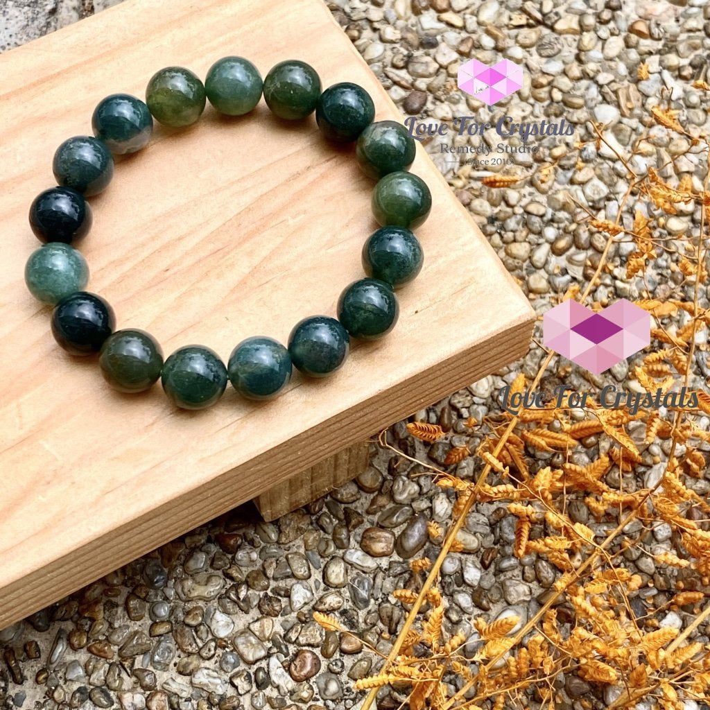 Moss Agate 10Mm Gemstone Energy Bracelet