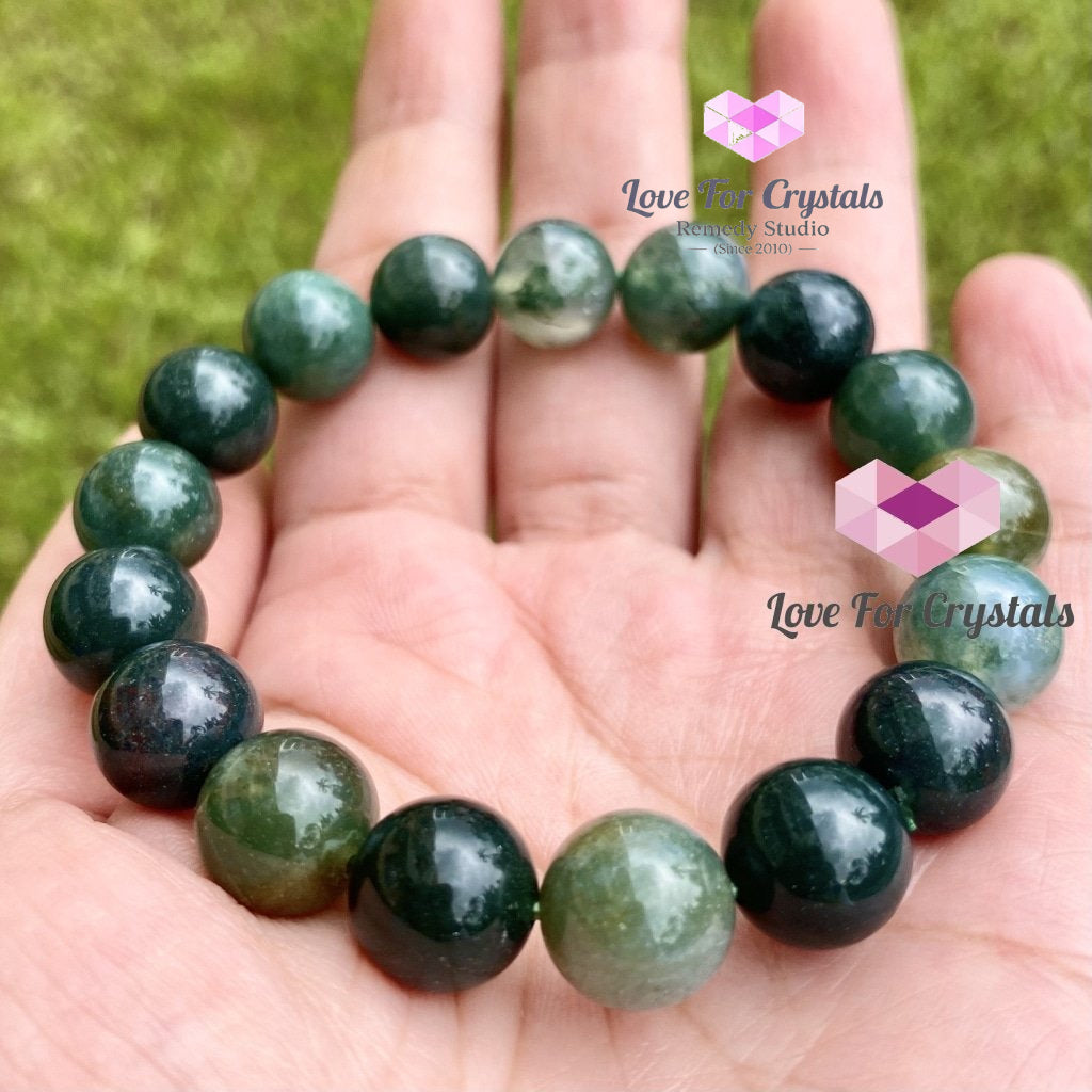 Moss Agate 10Mm Gemstone Energy Bracelet