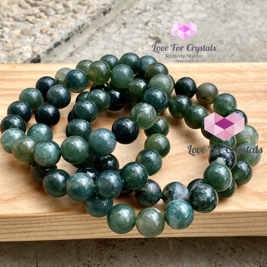Moss Agate 10Mm Gemstone Energy Bracelet