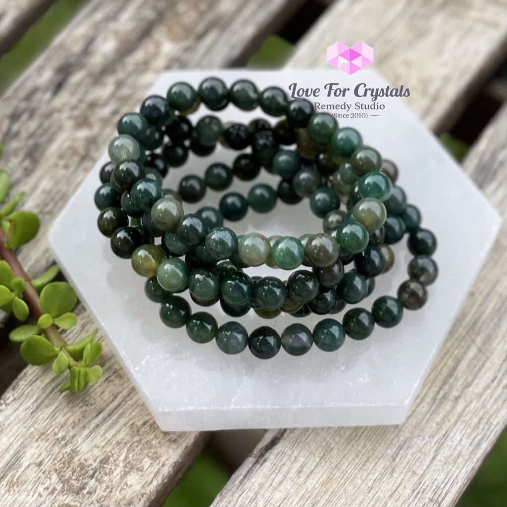 Moss Agate Crystal Bracelet 8Mm