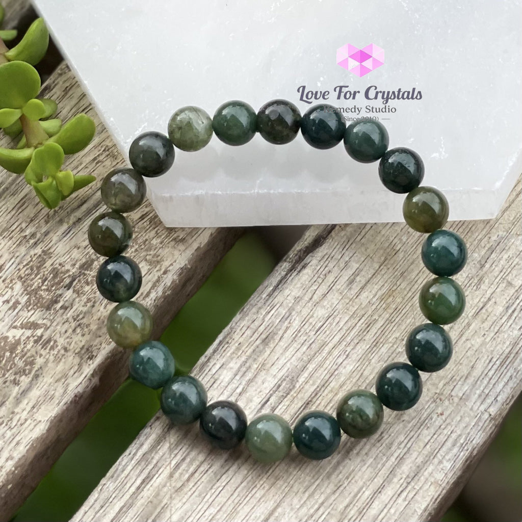 Moss Agate Crystal Bracelet 8Mm Size 5.5