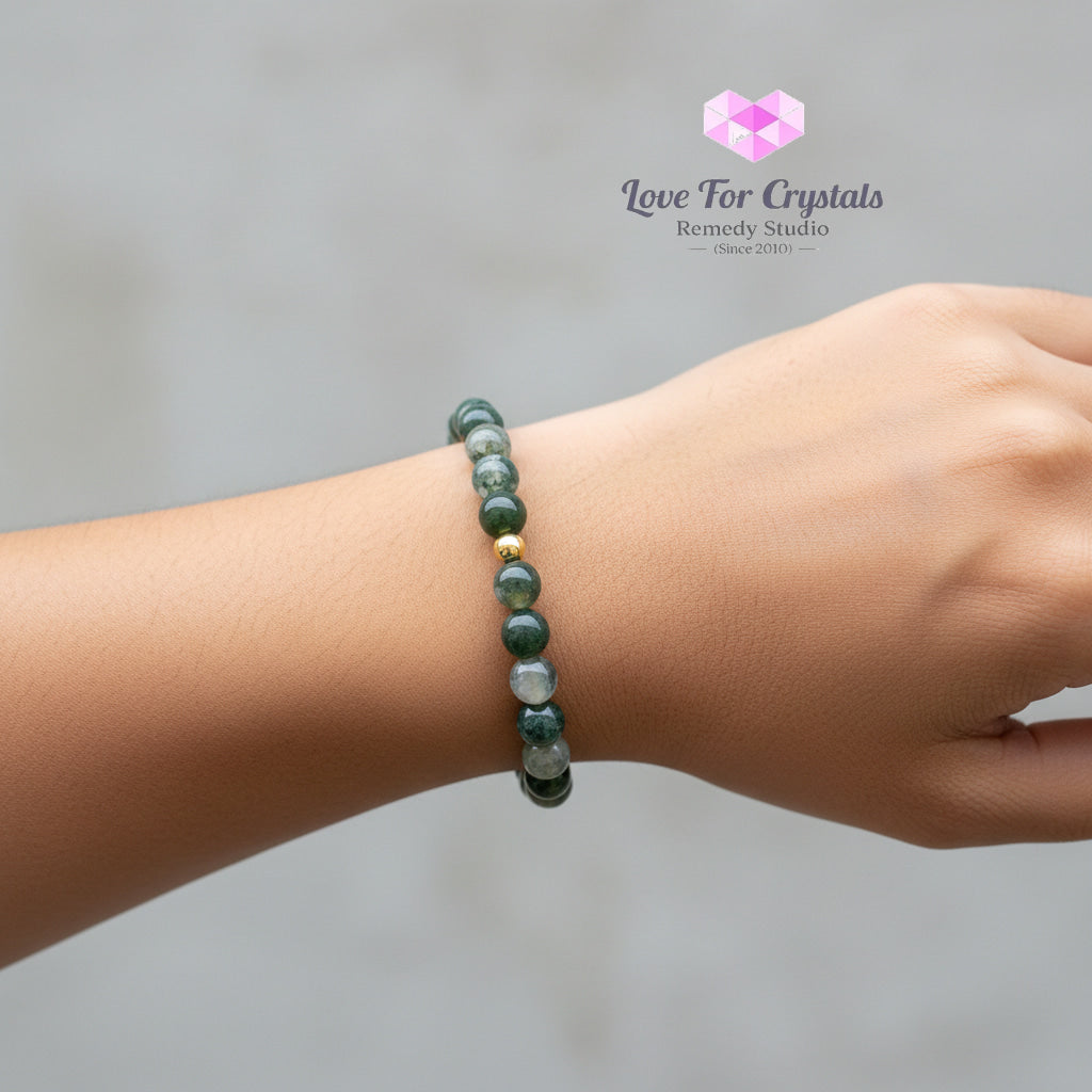 Moss Agate Steady Growth 6mm Bracelet with 14k gold filled bead Bracelets & Bangles