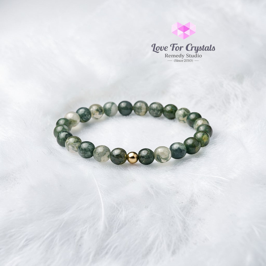 Moss Agate Steady Growth 6mm Bracelet with 14k gold filled bead Bracelets & Bangles