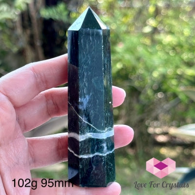 Moss Agate Tower Point 102G 95Mm Crystal Points