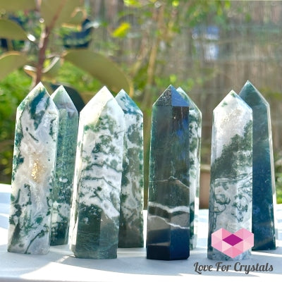 Moss Agate Tower Point Crystal Points
