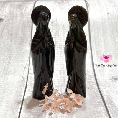 Mother Mary Carved Black Obsidian Crystal Carving