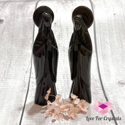 Mother Mary Carved Black Obsidian Crystal Carving